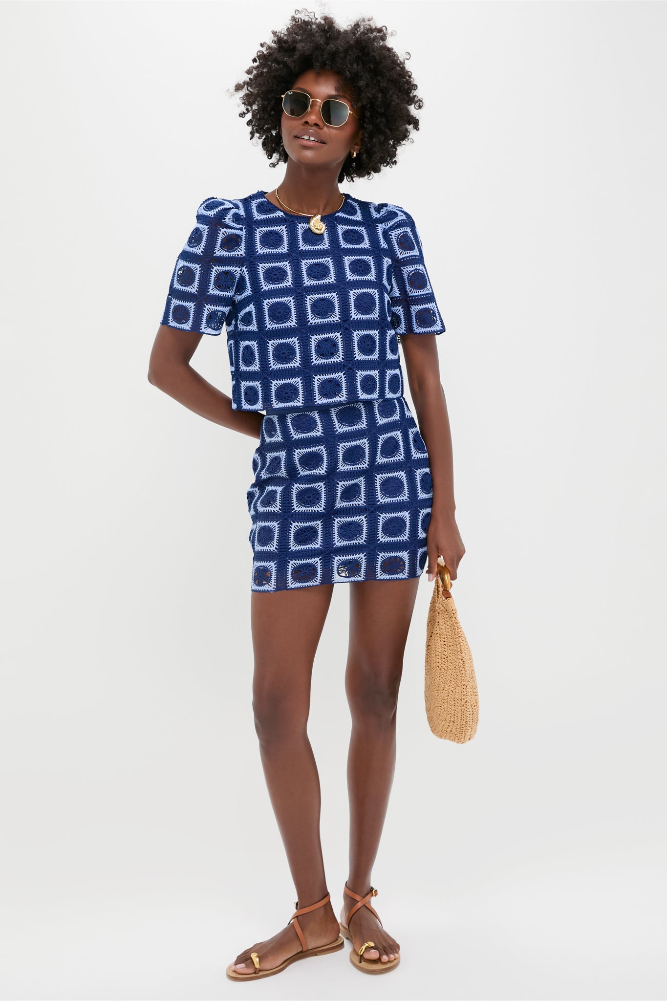 Navy & Sky Blue Crochet Banks Top | Hyacinth House