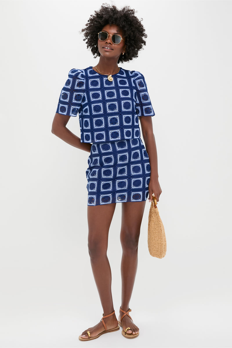 Navy & Sky Blue Crochet Banks Top