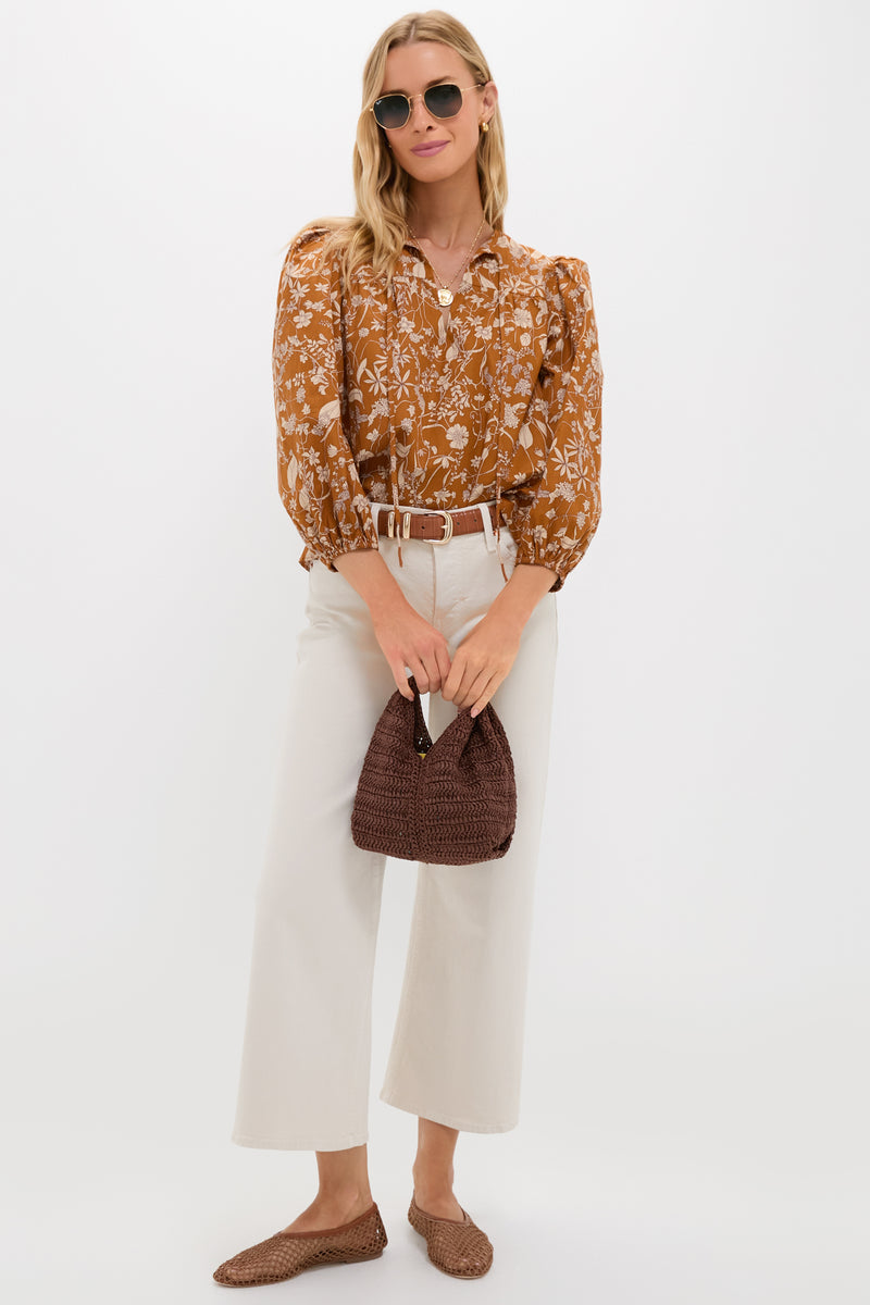 Burnt Orange Floral Long Sleeve Petunia Blouse