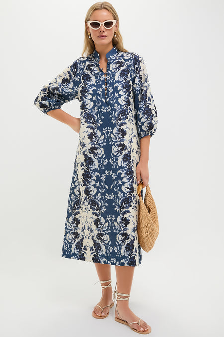 Indigo Reflection Cotton Linen Maryse Caftan