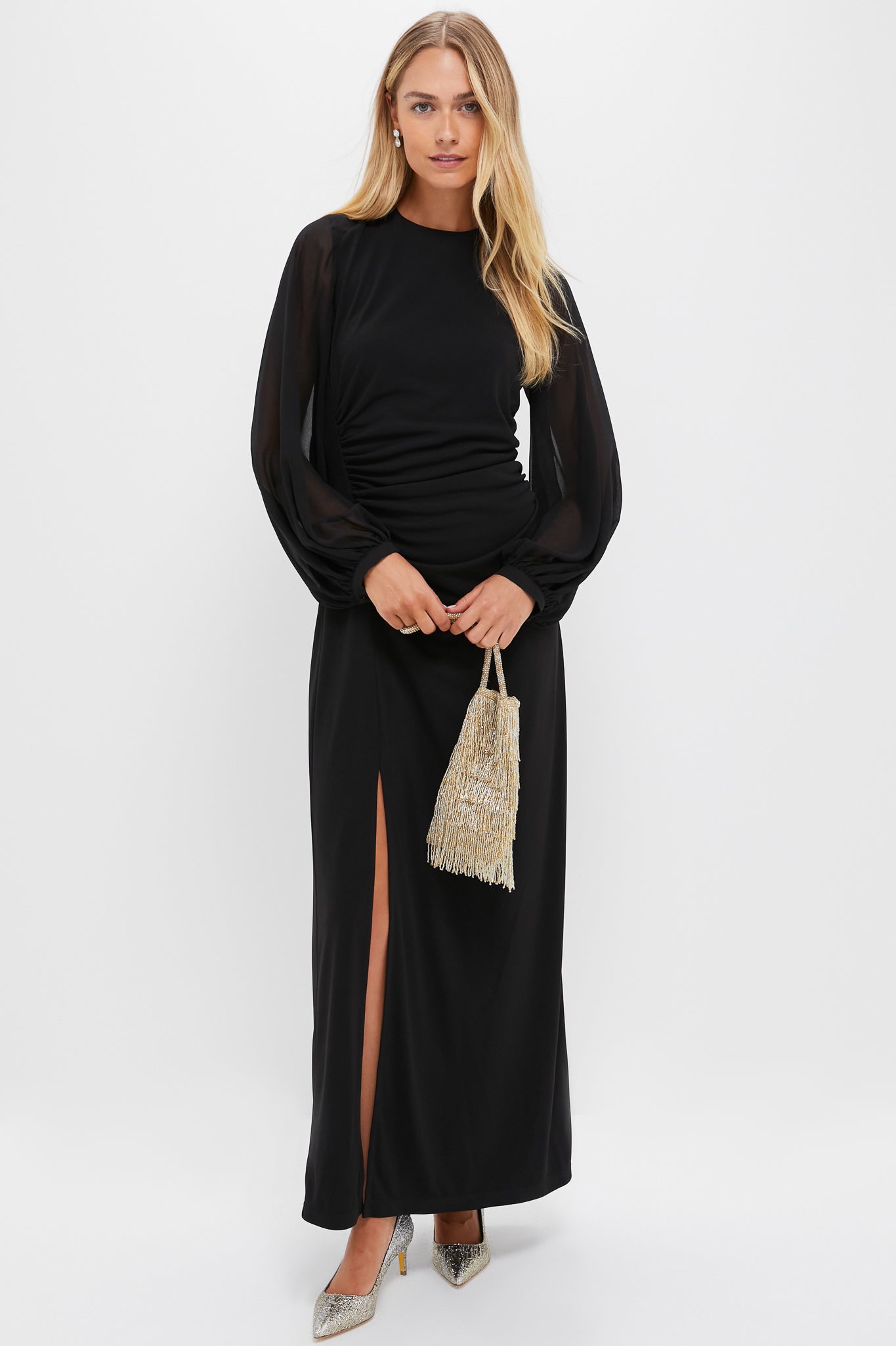 Black Jersey Organza Sleeve Elin Dress