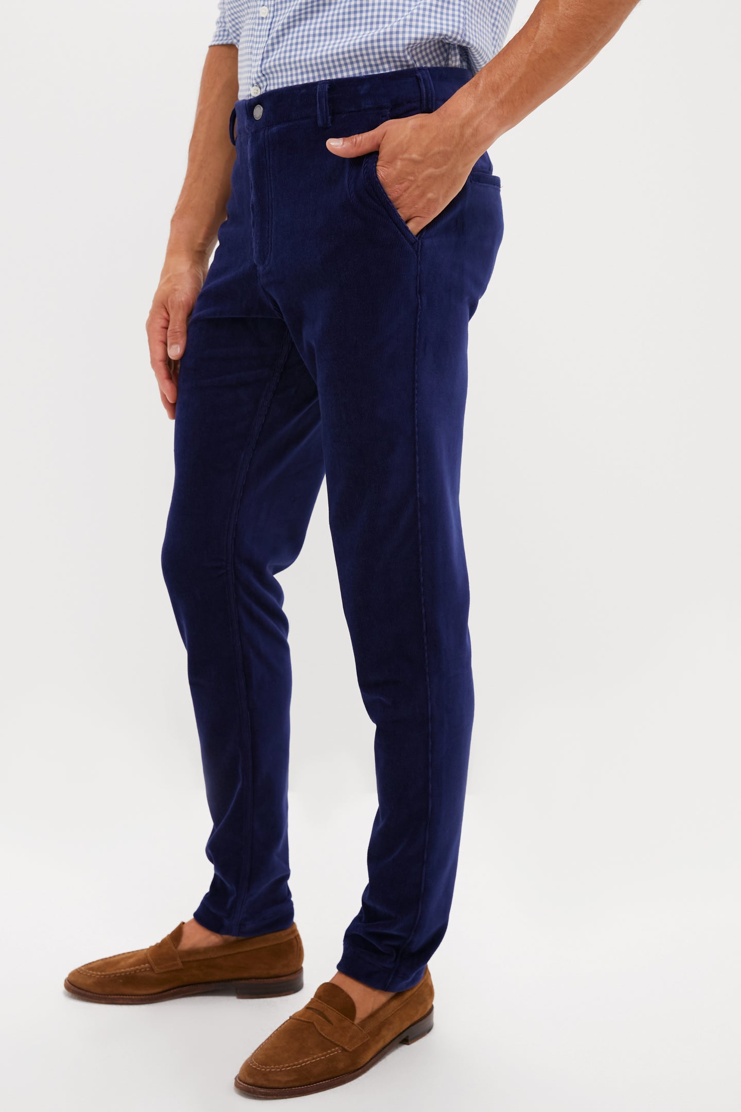 Navy Collins Corduroy Pull-on Trouser (32" Inseam)
