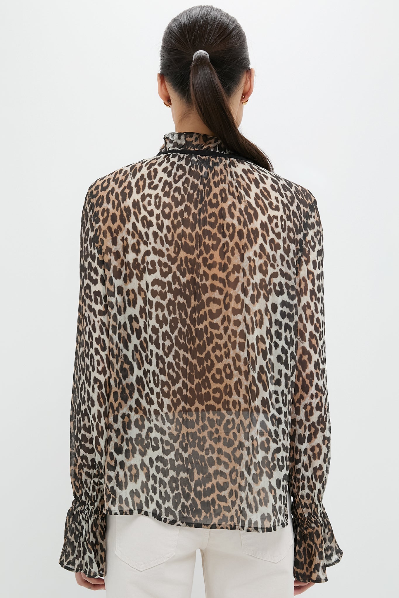 Leopard Printed Viscose Chiffon Tie String Shirt