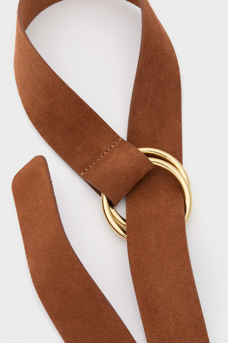 Cognac and Gold Tumble Suede Belt