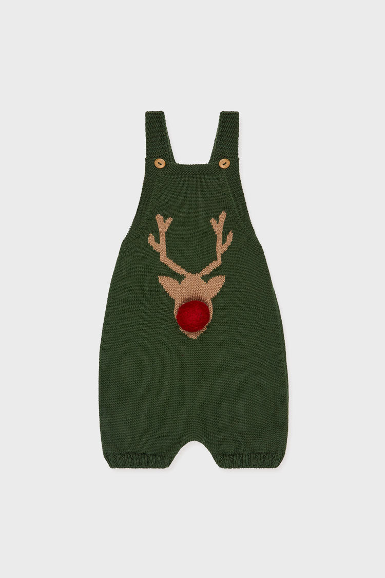 Green Reno Merino Baby Knitted Dungarees