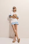 Sky Blue Embroidered Potter Mini Skirt