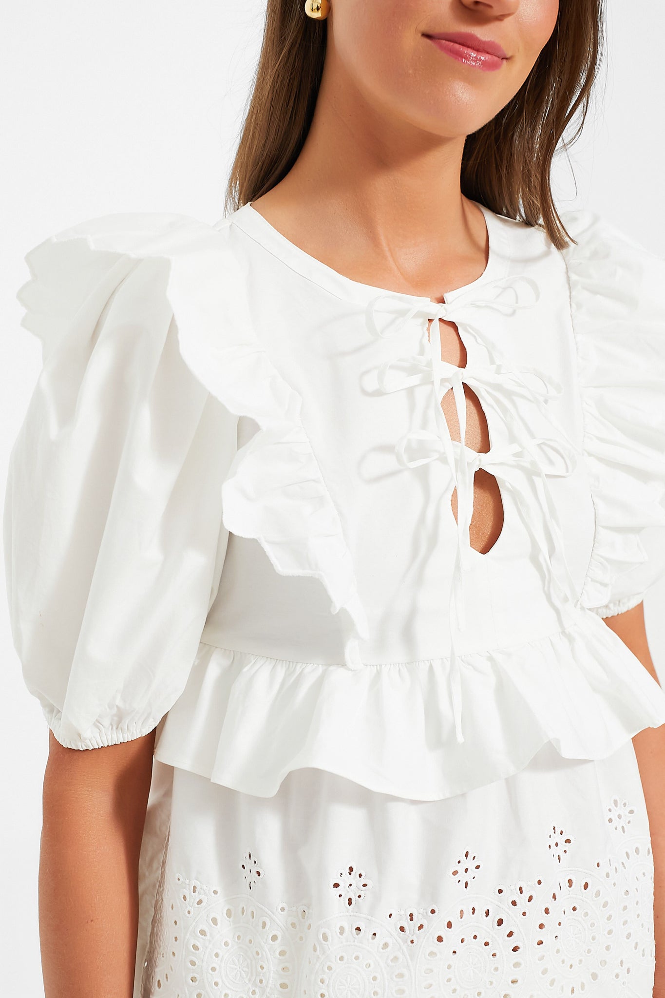 Exclusive White Ruffle Eyelet Top