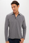 Charcoal Grey Stripe Sunwashed Long Sleeve Polo
