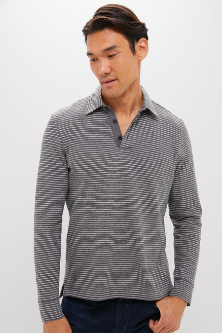 Charcoal Grey Stripe Sunwashed Long Sleeve Polo