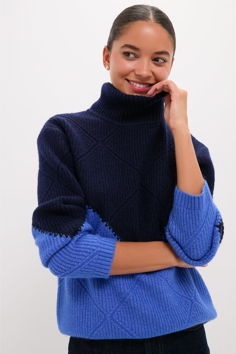 Navy & Cerulean Diamond Demi Turtleneck