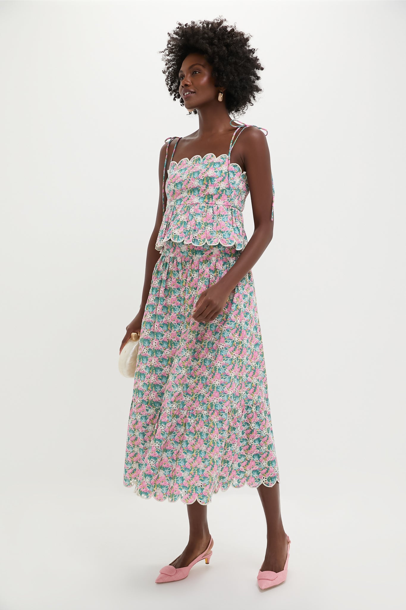 Pink Multi Floral Scalloped Eyelet Calla Top
