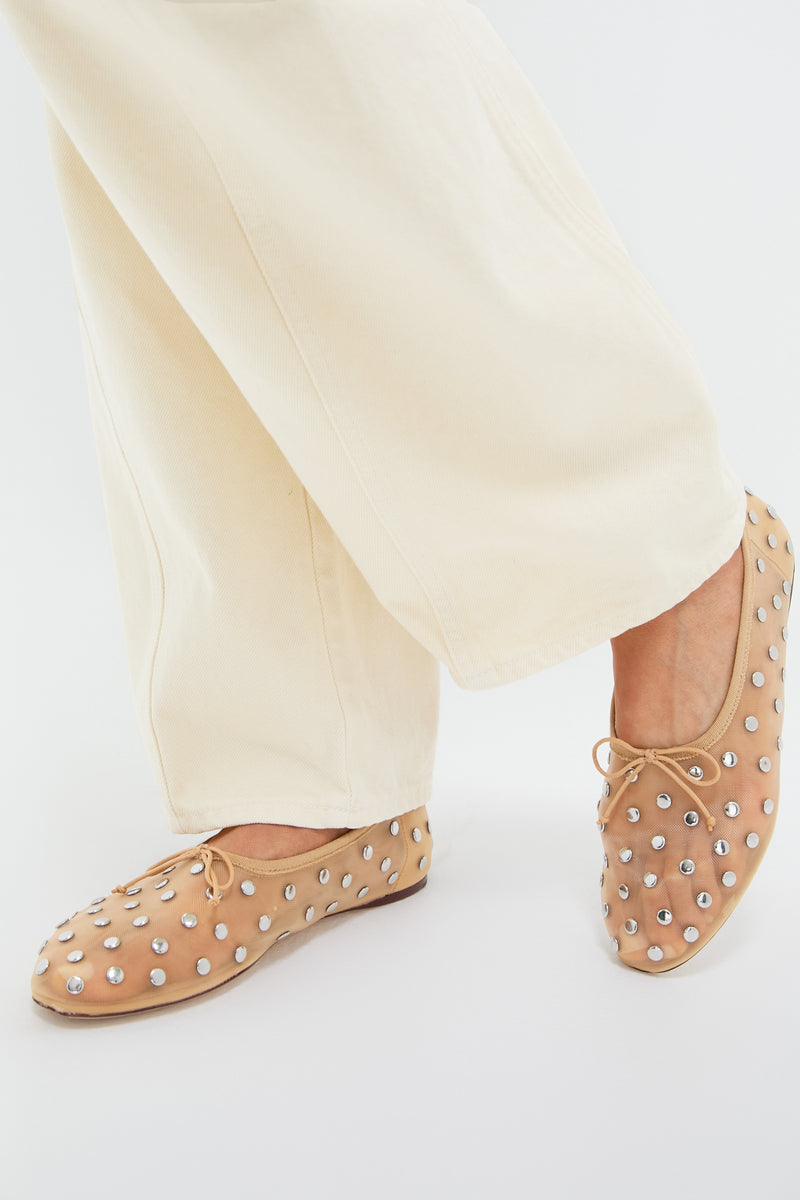 Caramel Mesh With Silver Studs Landon Flats