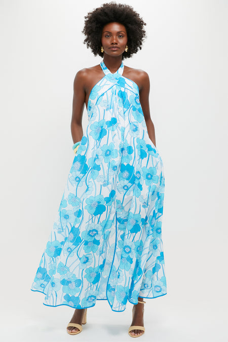 Flowers Waves Maui Halter Midi Dress
