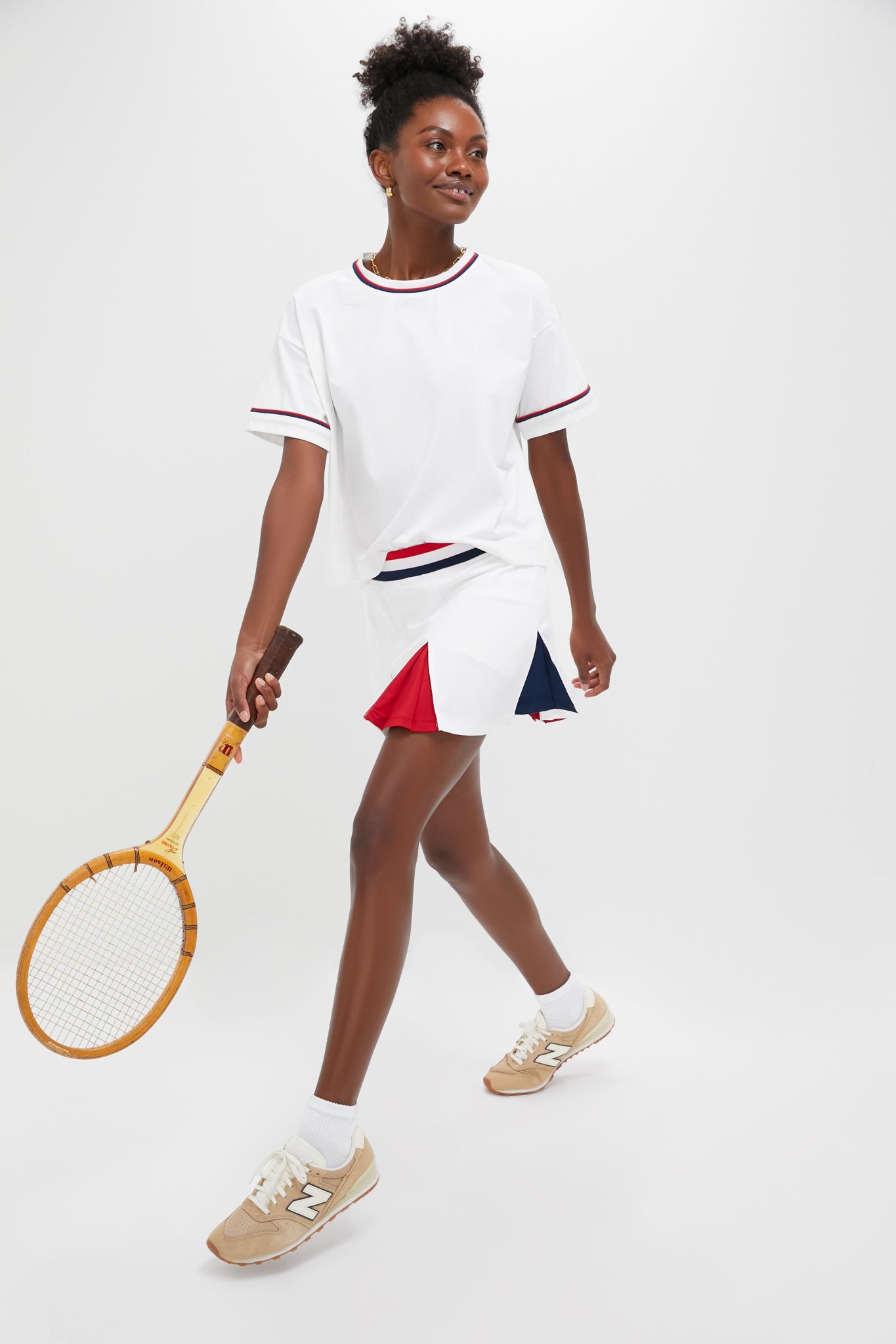 White Americana Piped Performance Cotton Cropped Ryan Boyfriend Tee