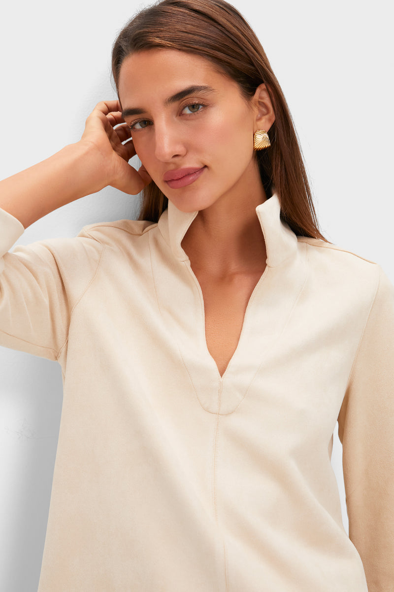 Bone Suede Margot Stand Collar Blouse