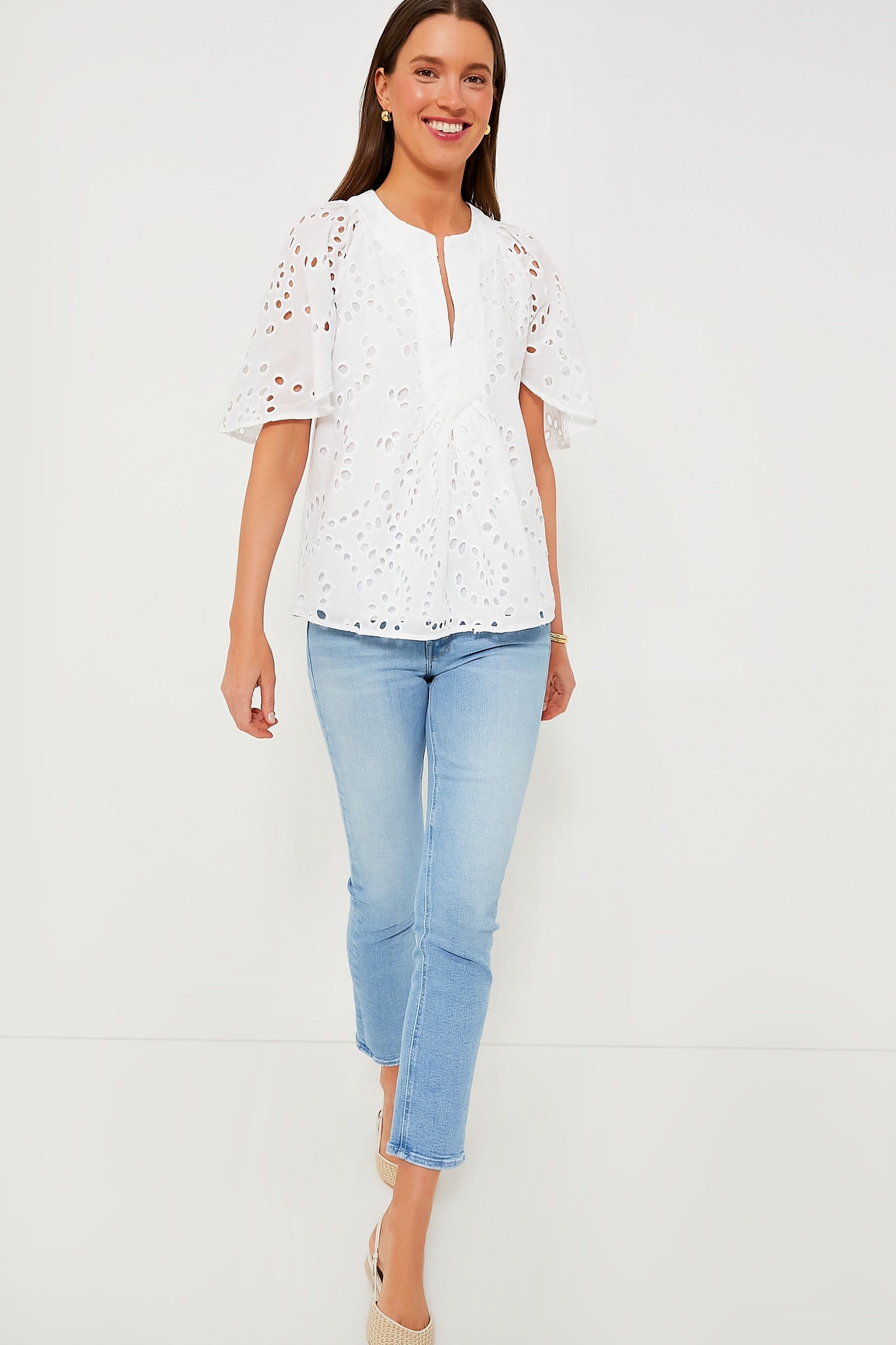 White Eyelet Finley Flutter Sleeve Top