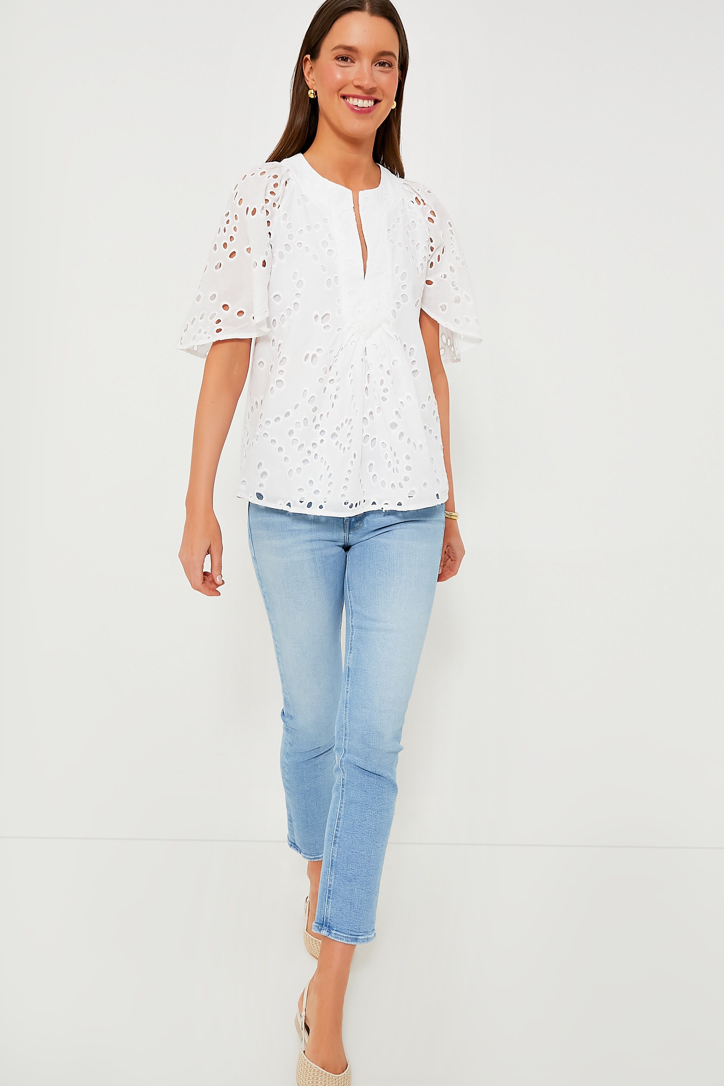 White Eyelet Finley Flutter Sleeve Top