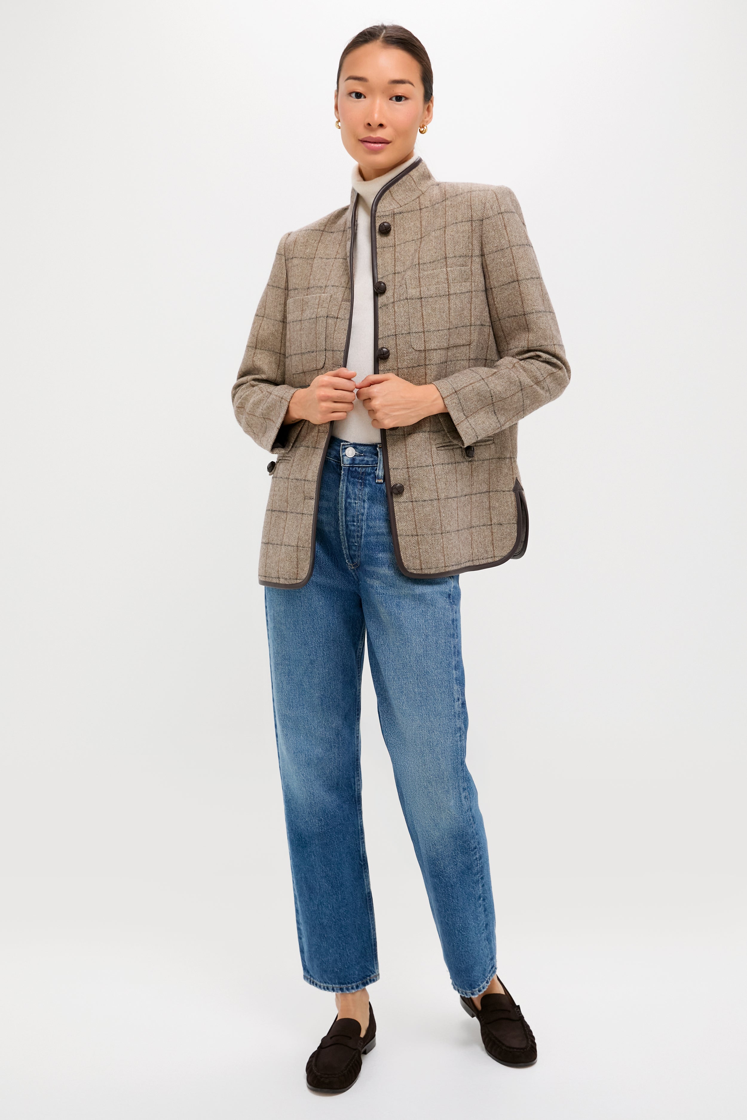 Brown Check Plaid Wool Dalton Jacket
