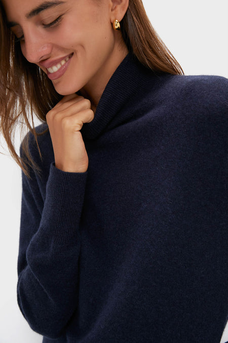 Navy Cashmere Turtleneck Sweater
