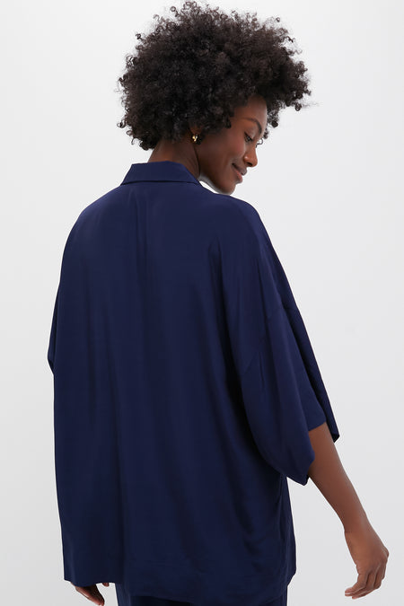 Navy Viscose Charmeuse Nautilus Blouse