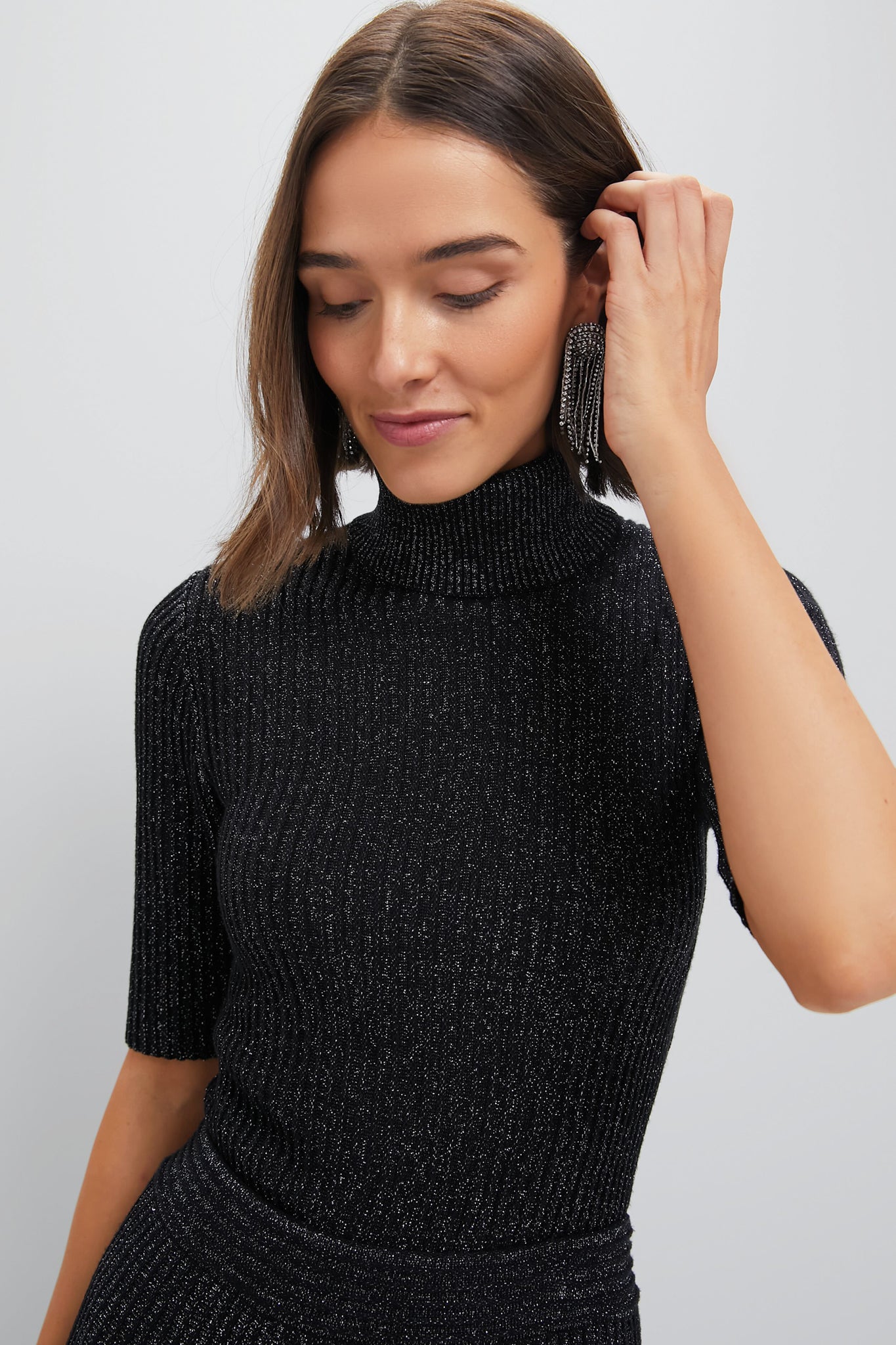 Black Metallic Knit Bacall Top | Tuckernuck