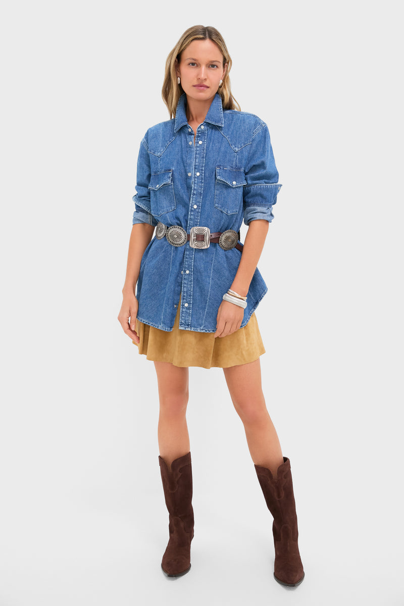 Nisku Wash Denim Woven Long Sleeve Collared Sport Shirt