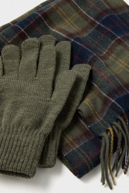 Classic Olive Tartan And Scarf Glove Gift Set