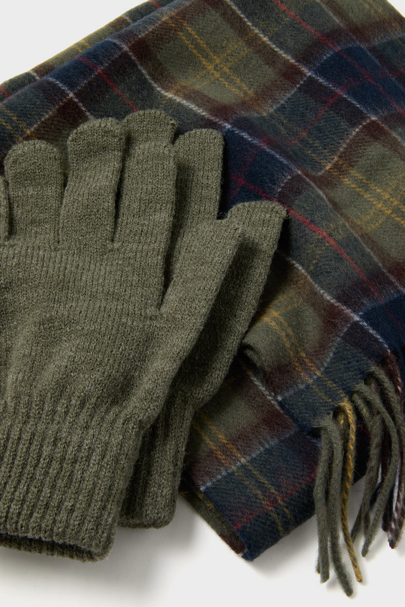 Classic Olive Tartan And Scarf Glove Gift Set