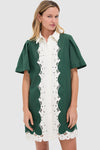 Dark Green Eyelet Trim Cotton Linen Delilah Dress