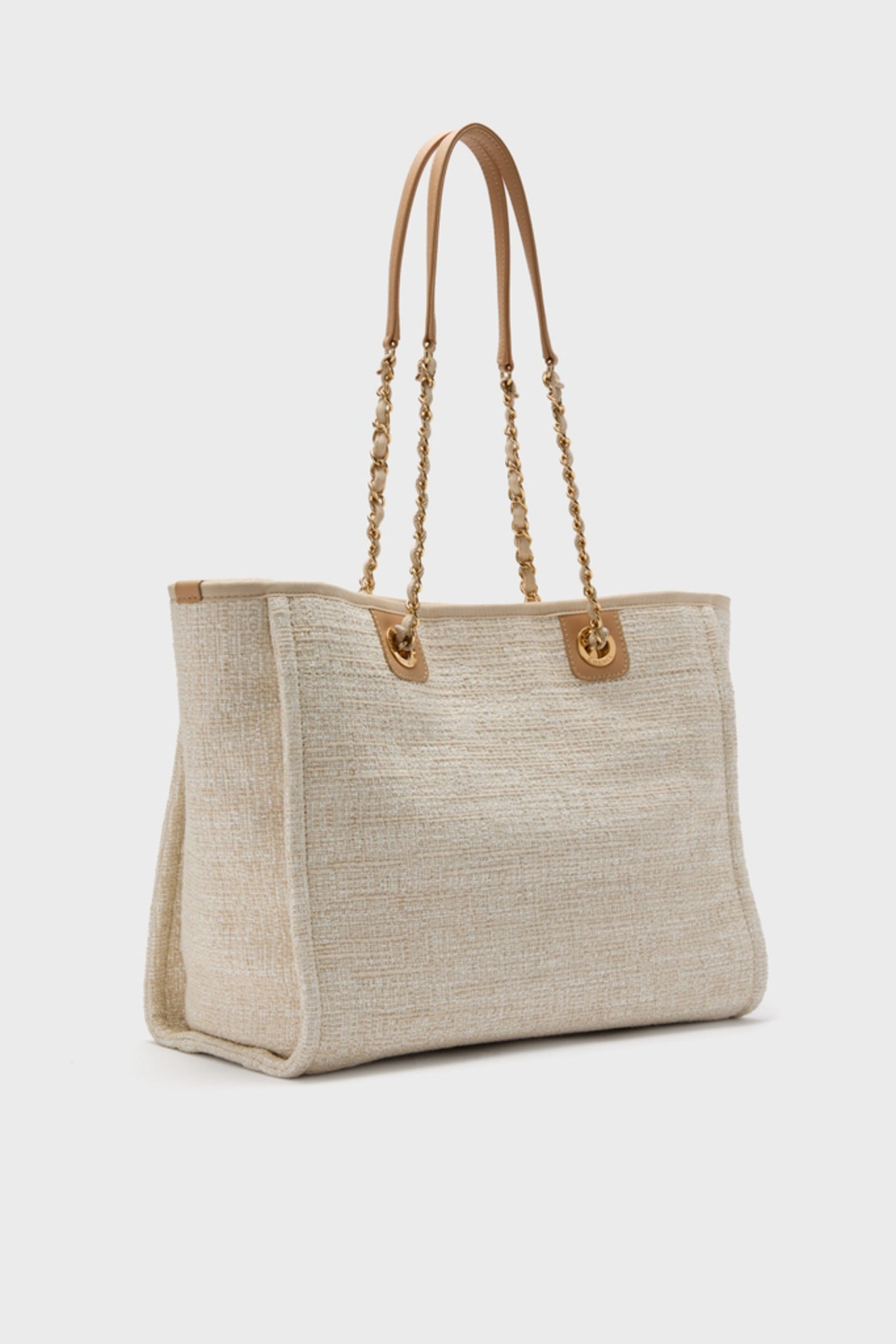 CHANEL Beige Canvas Deauville Tote Bag