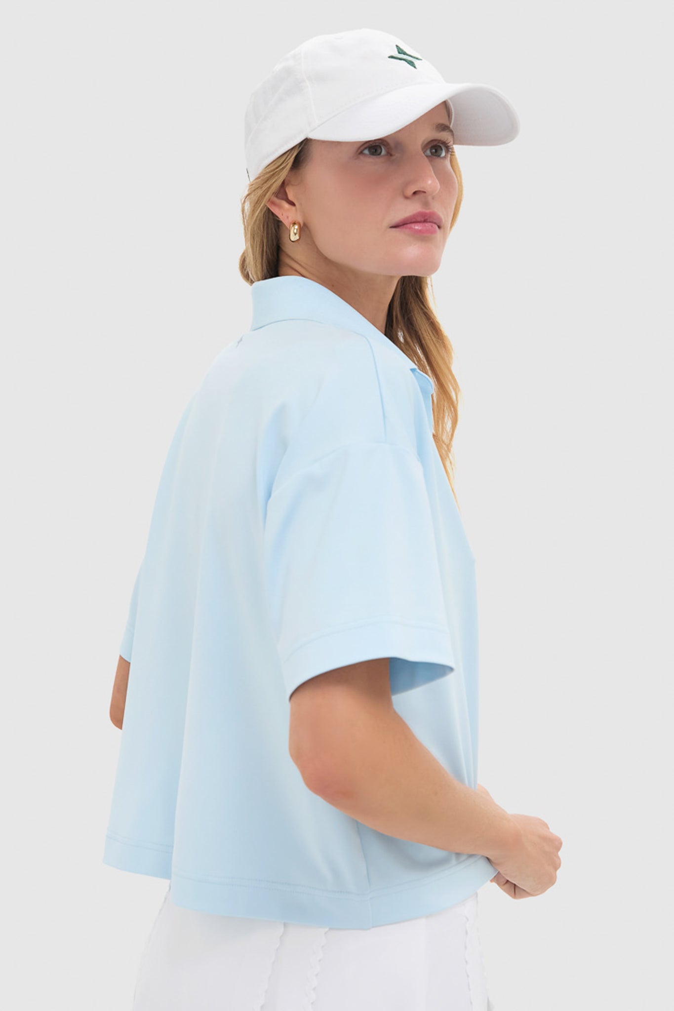 Light Blue Performance Jersey Cropped Caroline Polo