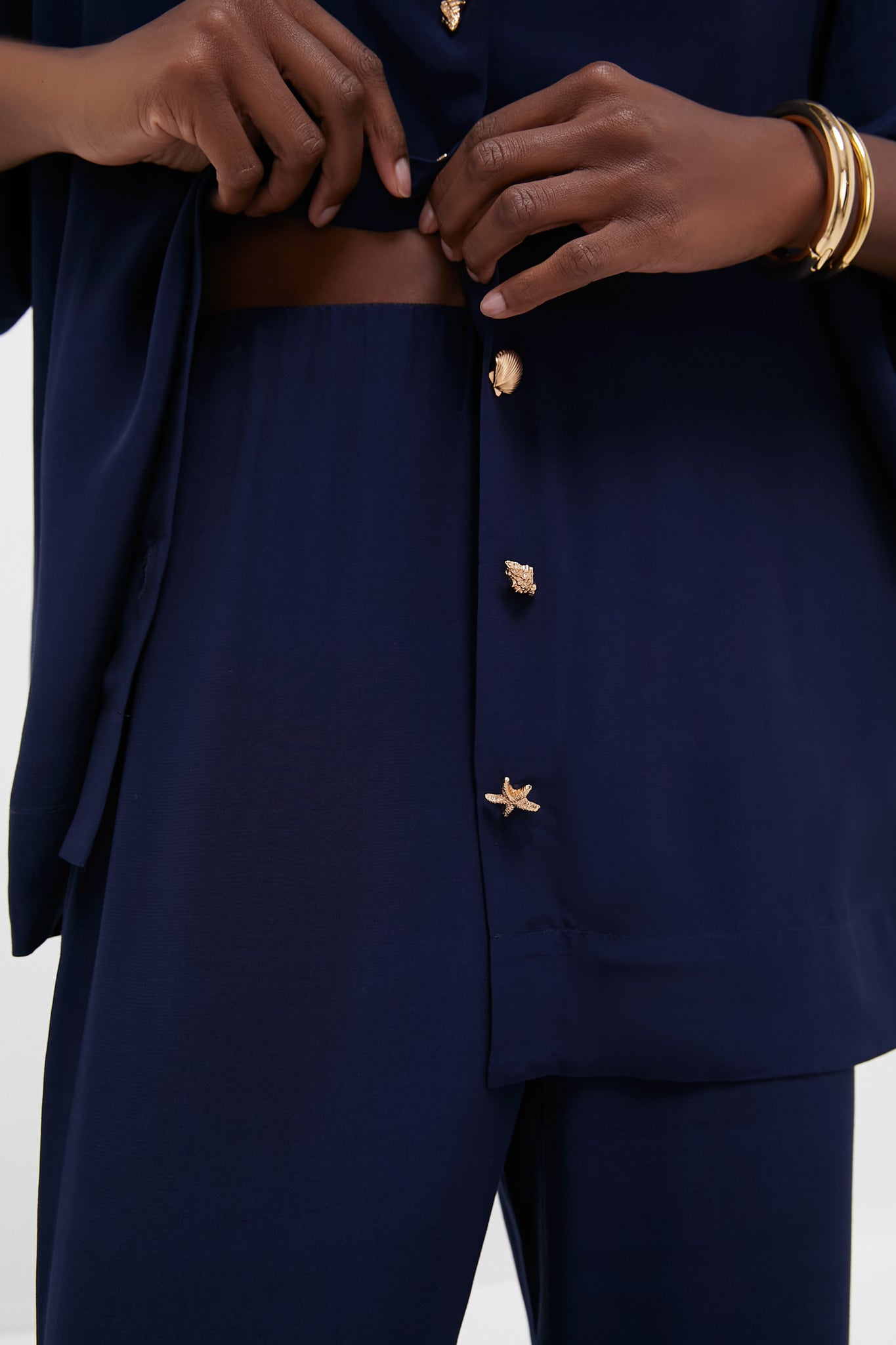 Navy Viscose Charmeuse Moore Wide Leg Pant