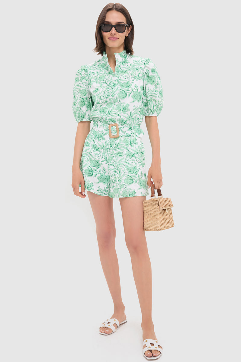 Mint Green Vine Floral Florence Blouse