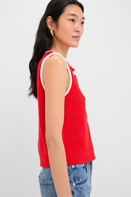 Red and Ivory Bridget Tipped Vest