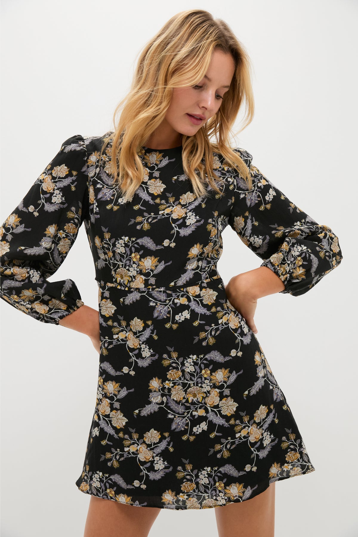 Hyacinth House Black Multi Floral Sophia Mini Dress Black Multi Floral / XS Hyacinth House Black Multi Floral Sophia Mini Dress Black Multi Floral / XS