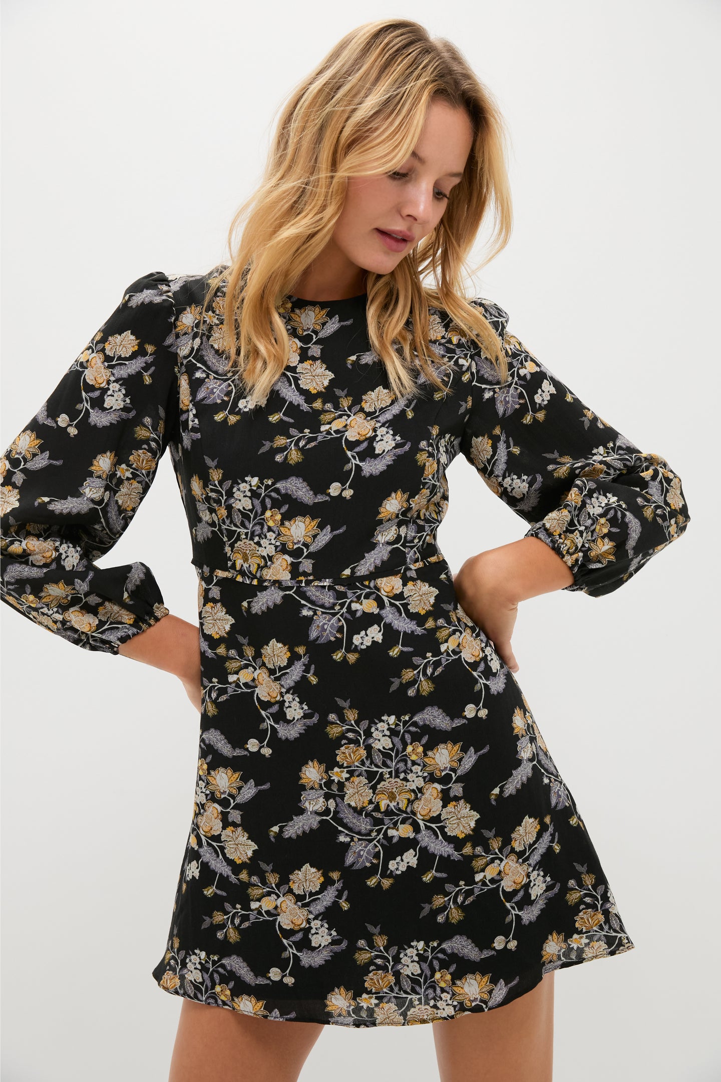 Black Multi Floral Sophia Mini Dress