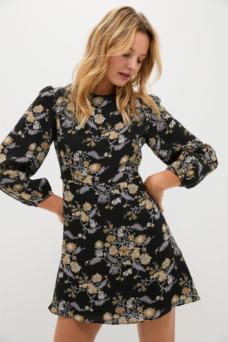 Black Multi Floral Sophia Mini Dress