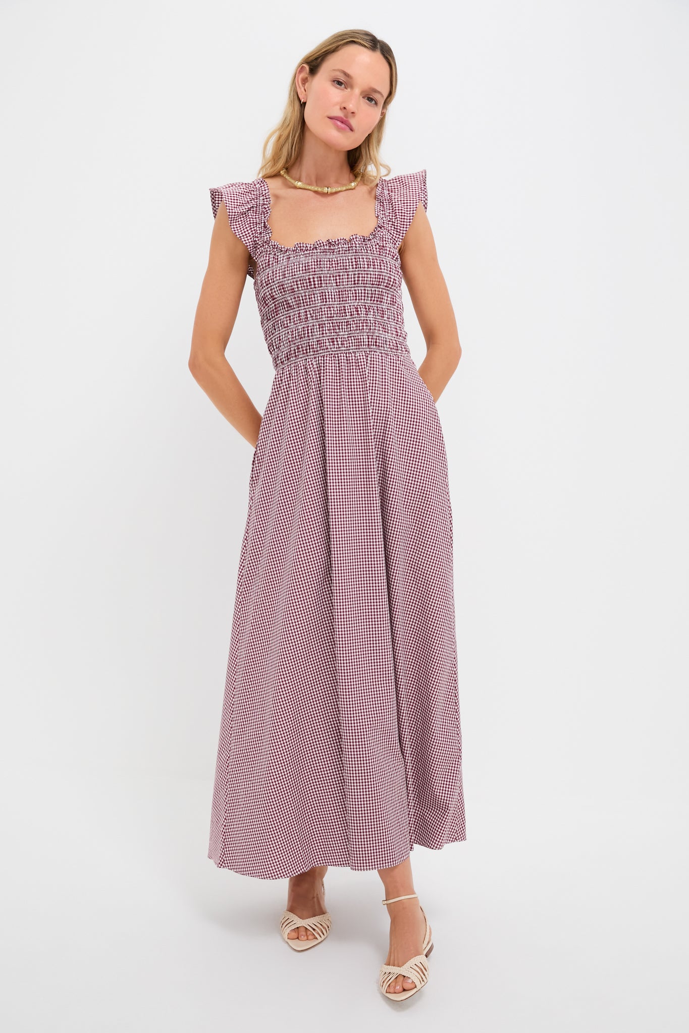 Gingham Deep Red Eudora Midi Dress