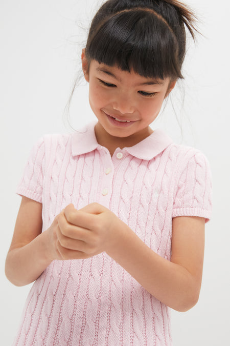 Girls Short-Sleeve Cotton Cable Knit Polo Dress