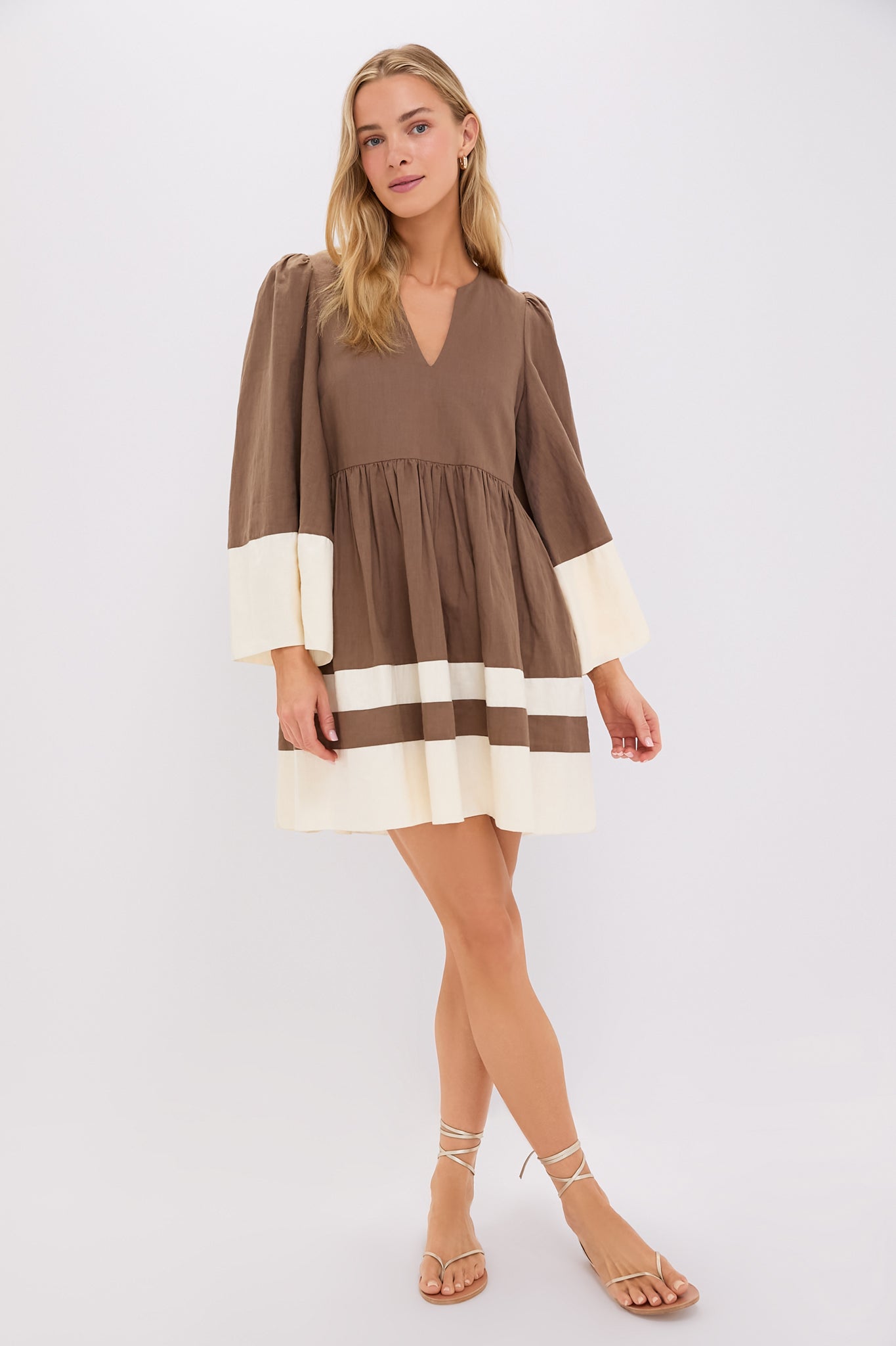 Mocha and Cream Cotton Linen Izzie Dress