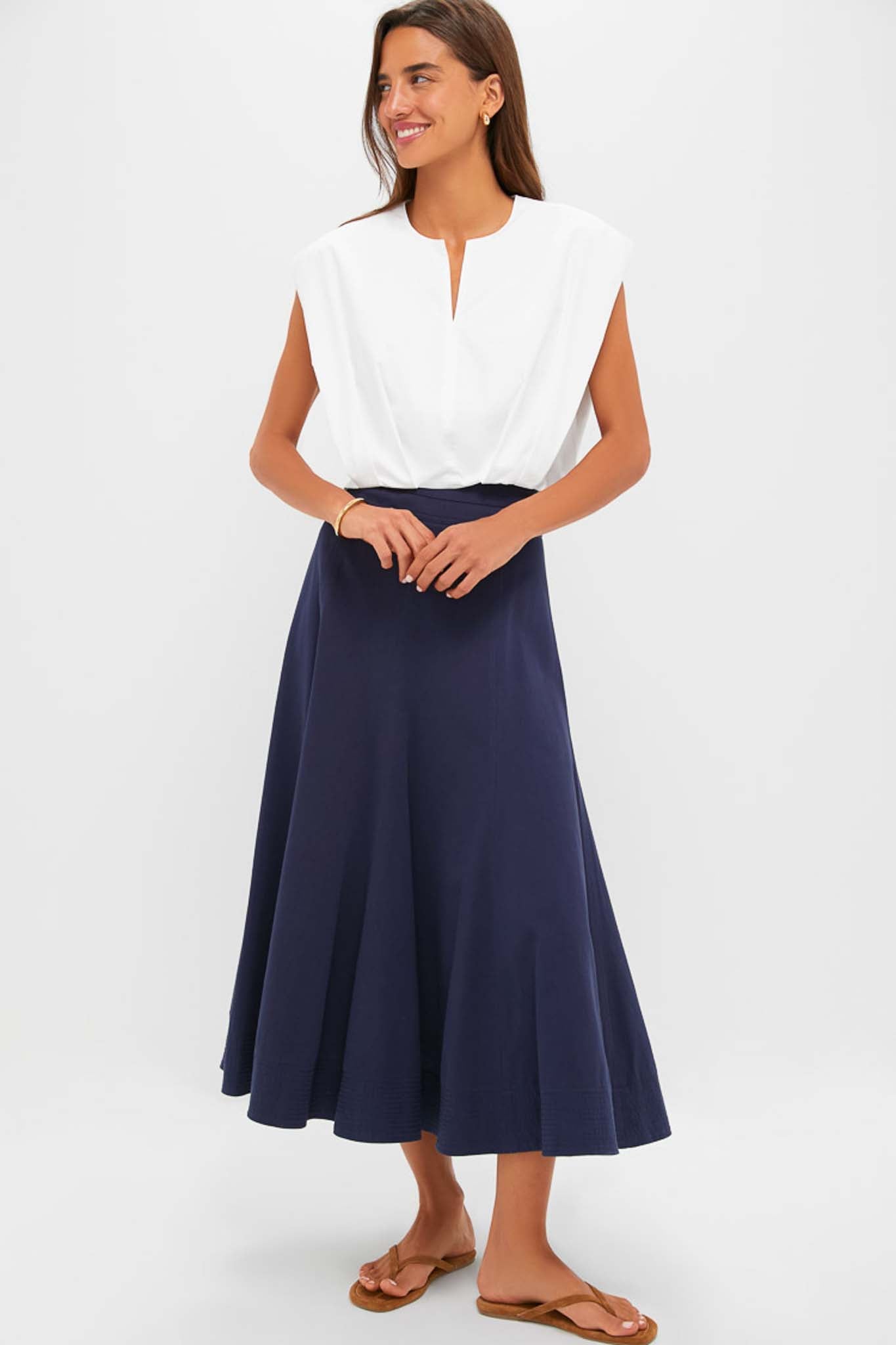 White Wrenli Shortsleeve Pleated Top