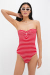 Red and White Striped Brooke One Piece