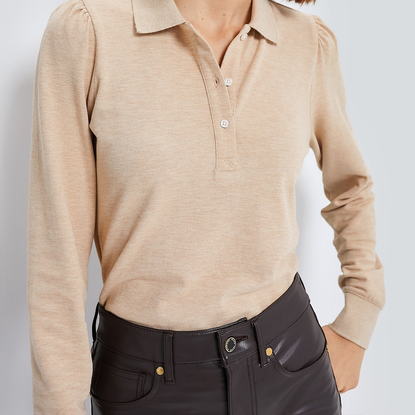 Sandstone Long Sleeve Pique Puff Sleeve Peggy Polo | Tuckernuck