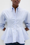 Lavender Lustre Stripe Cotton Peplum Shirt