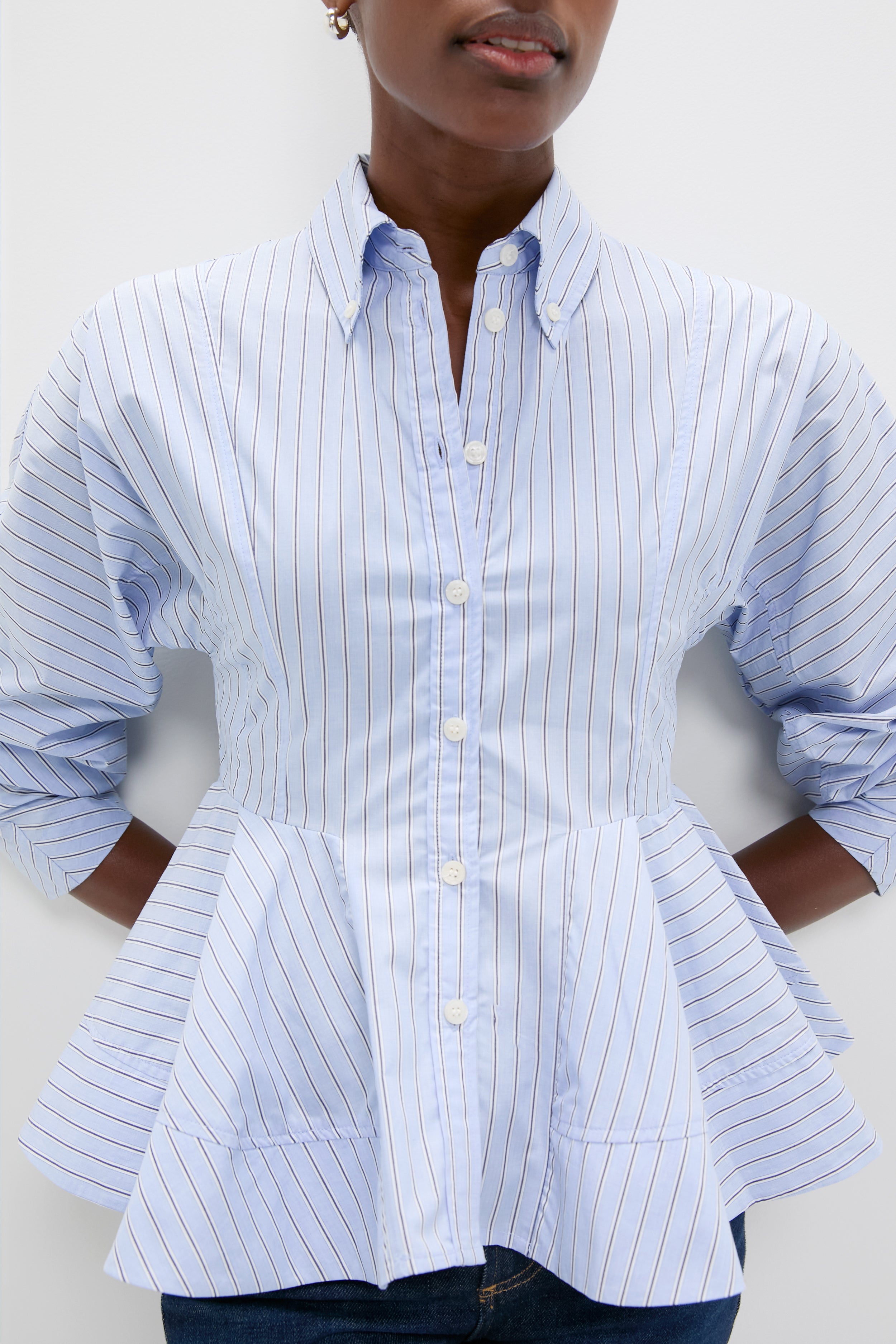 Lavender Lustre Stripe Cotton Peplum Shirt