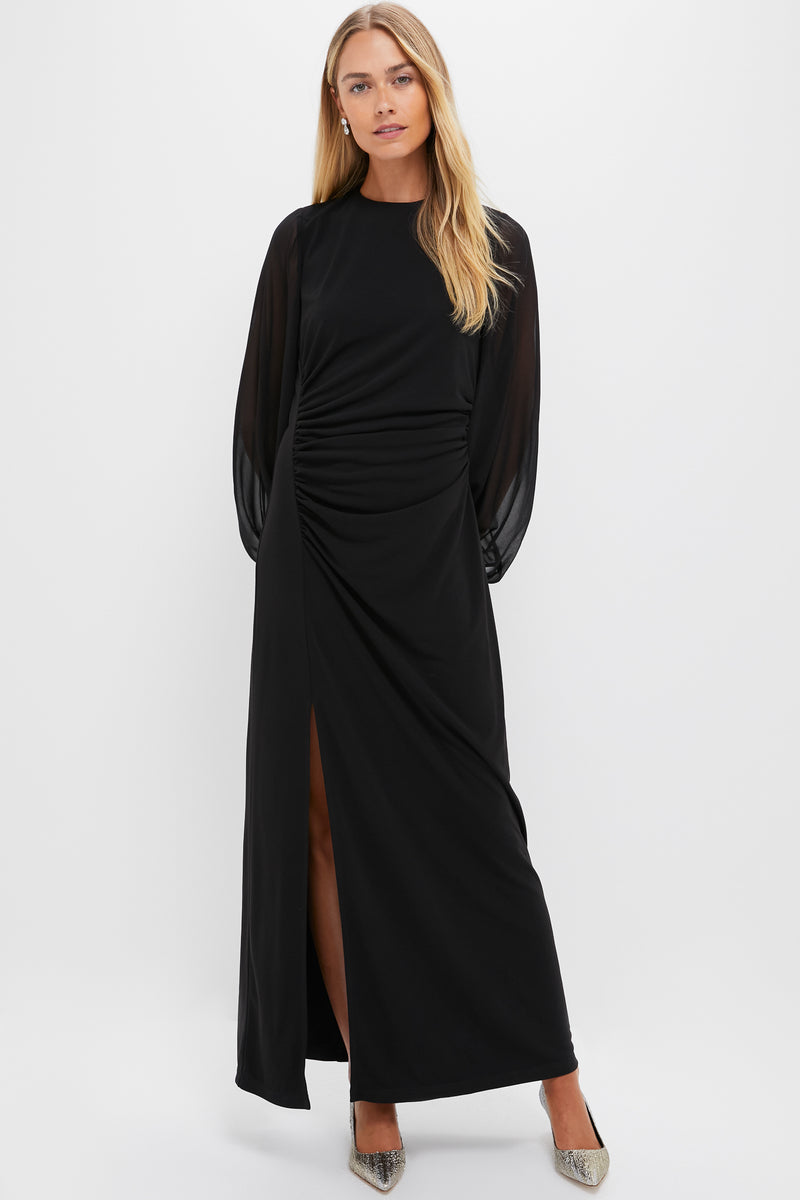 Black Jersey Organza Sleeve Elin Dress
