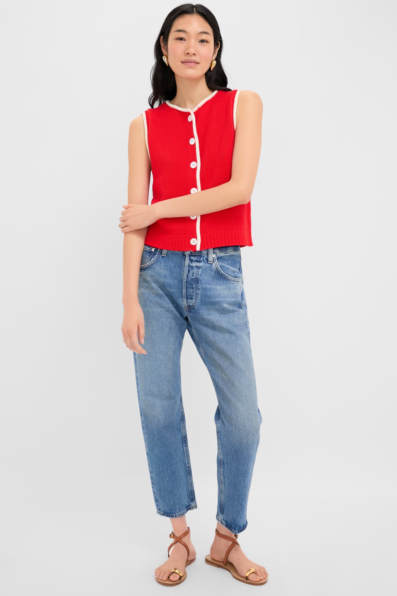 Red and Ivory Bridget Tipped Vest | Alex Mill