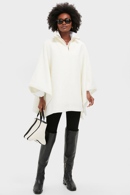 Winter White Boucle High-Neck Poncho
