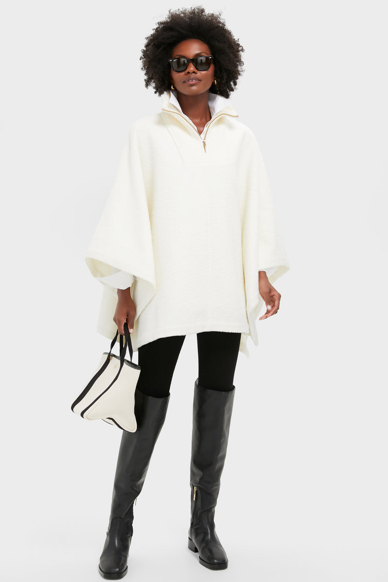 Winter White Boucle High-Neck Poncho