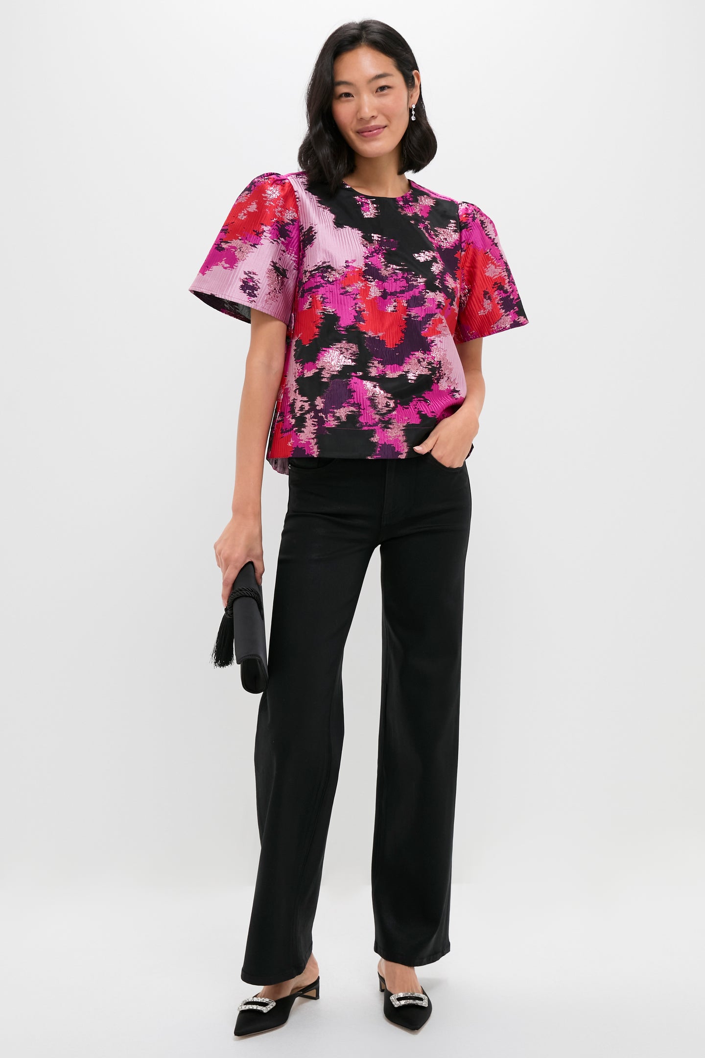 Pink and Red Lurex Abstract Jacquard Lyla Blouse